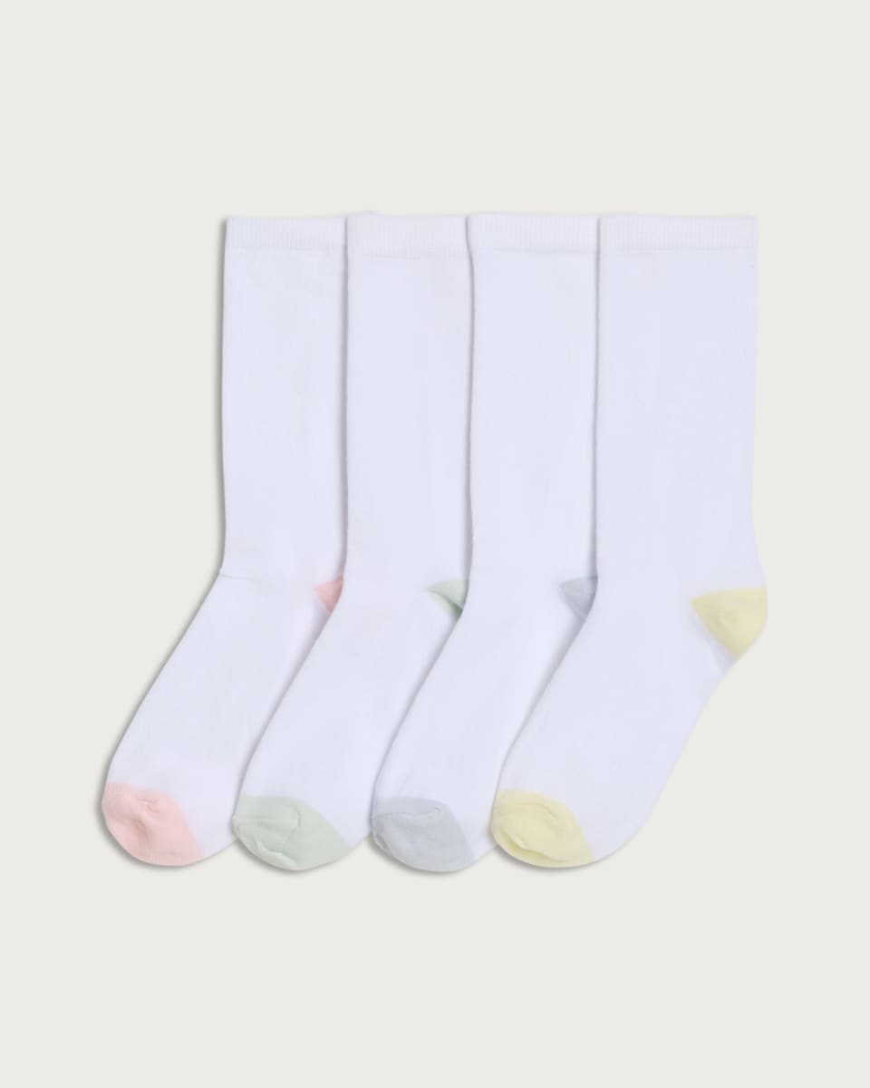 F&F 4-Pack Cotton Rich Contrast Heel and Toe Ankle Socks in White