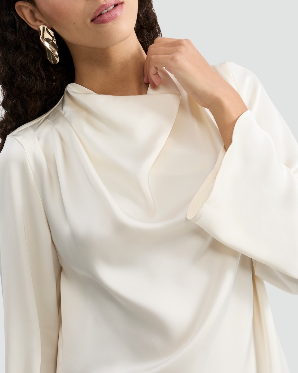 image 1 of F&F Satin Cowl Neck Blouse in Ivory