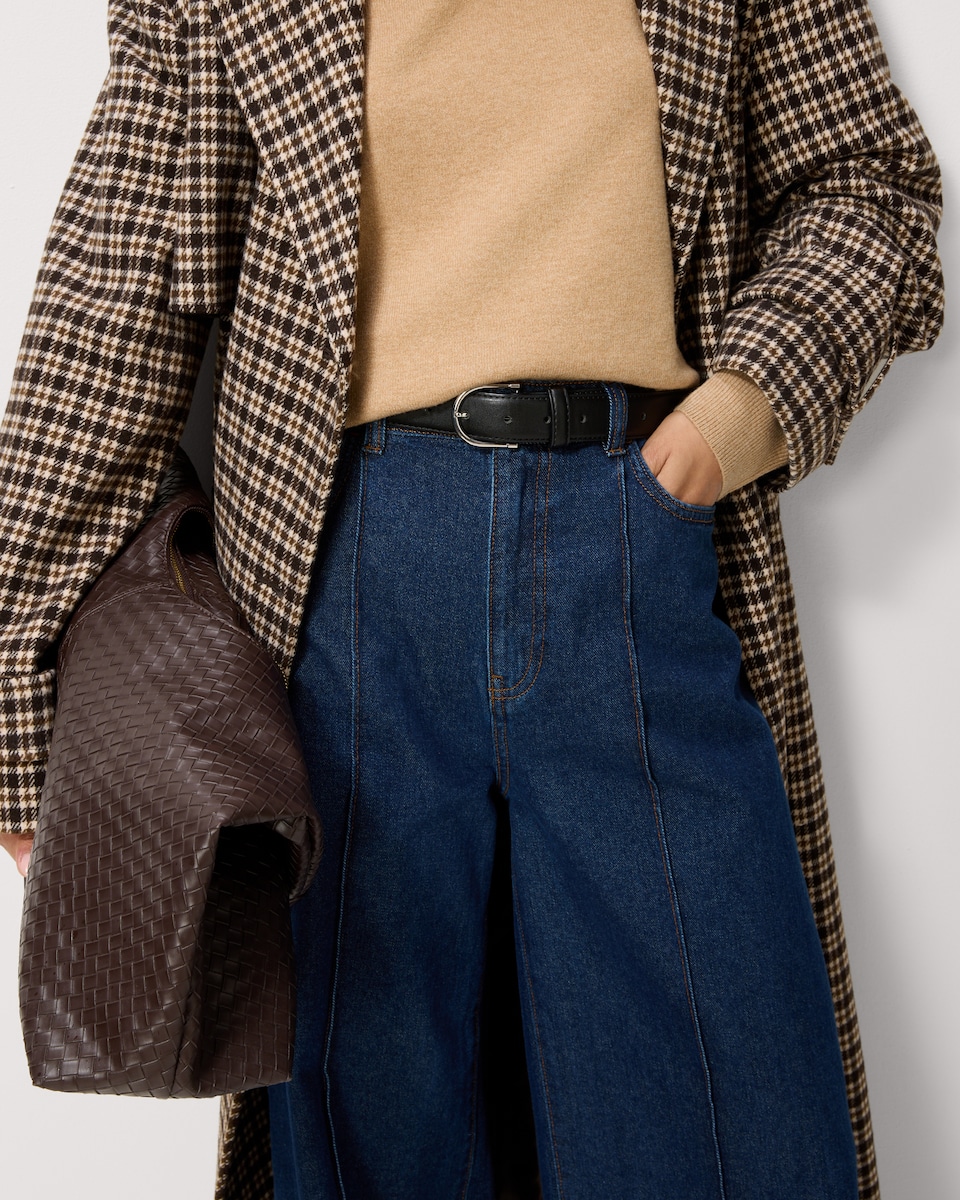 image 1 of F&F Seam Front Wide Leg Jeans in Navy