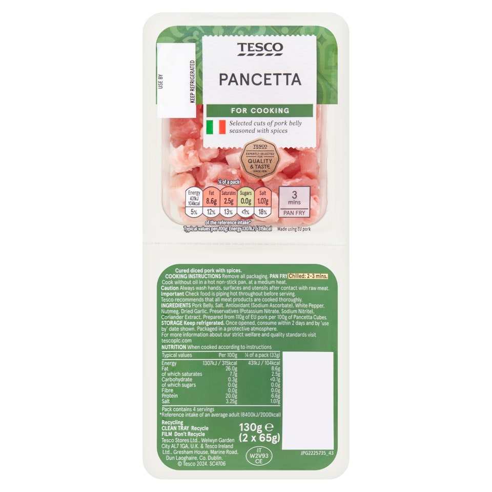image 1 of Tesco Italian Unsmoked Pancetta 2 X65g