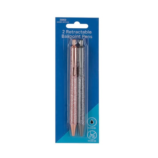 Tesco Glitter Retract. Ball Pen Rg&Gm 2 Pack Tesco Groceries
