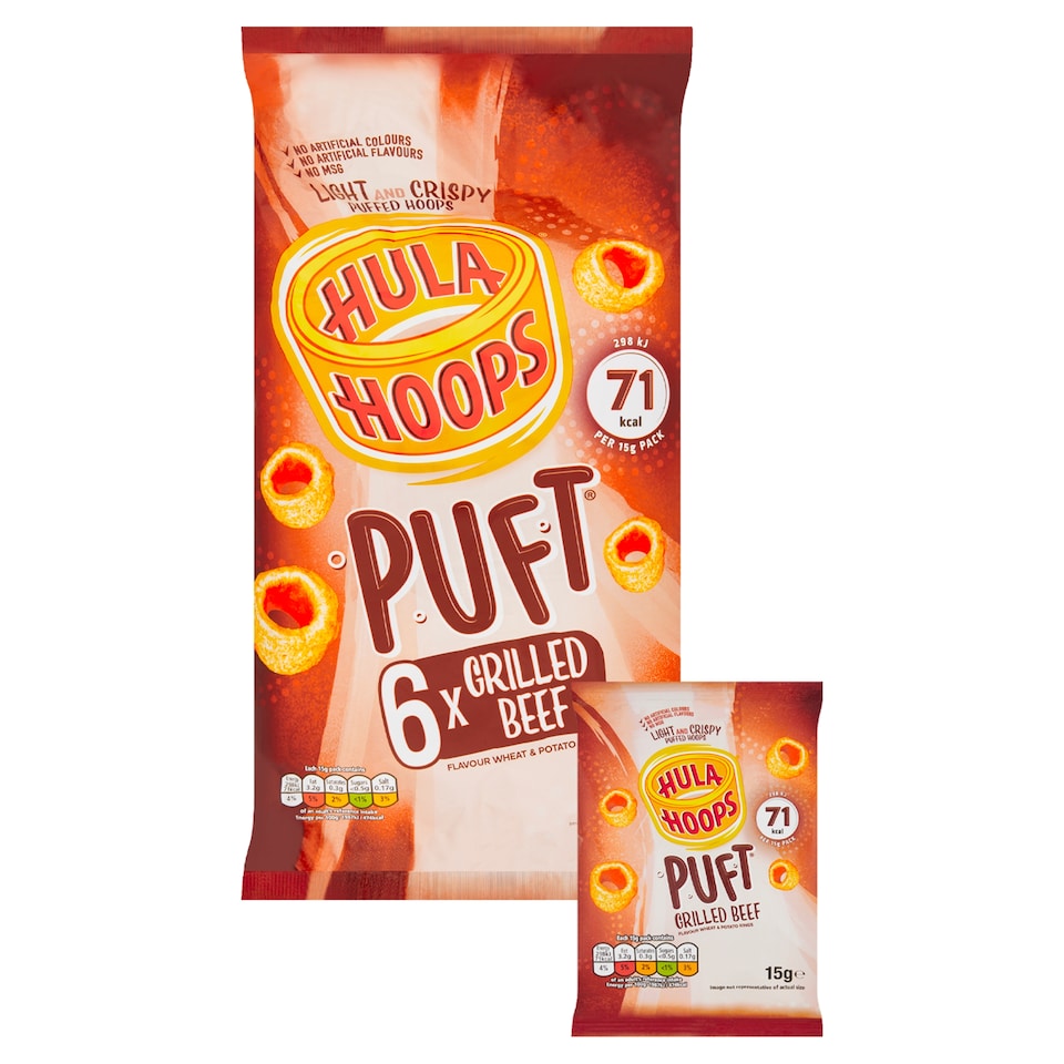image 1 of Hula Hoops Puft Grilled Beef Multipack Crisps 6x15g