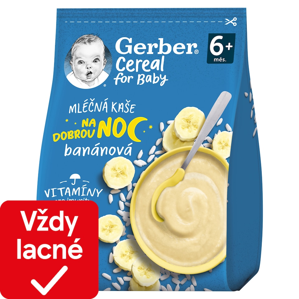 obrázok 1 z GERBER Cereal mliečna kaša banánová Dobrú noc 230 g