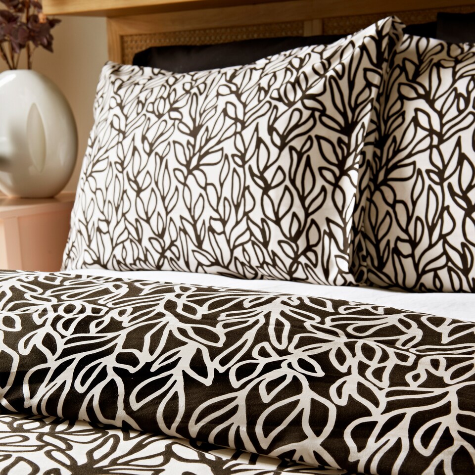 image 1 of Cosmo Living Mono Sketch Leaf Duvet Set Super King