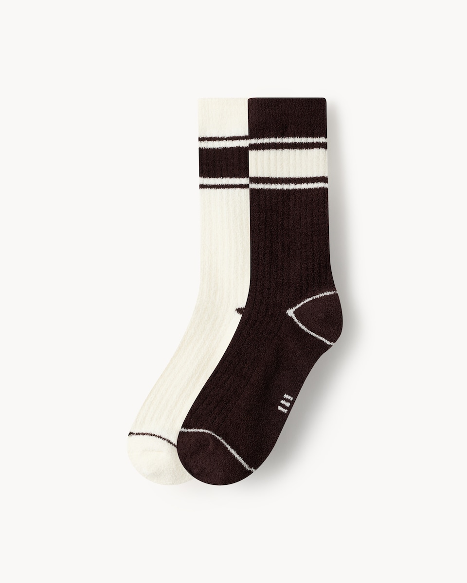F&F Active 2-Pack Ribbed Crew Cosy Socks in Chocolate