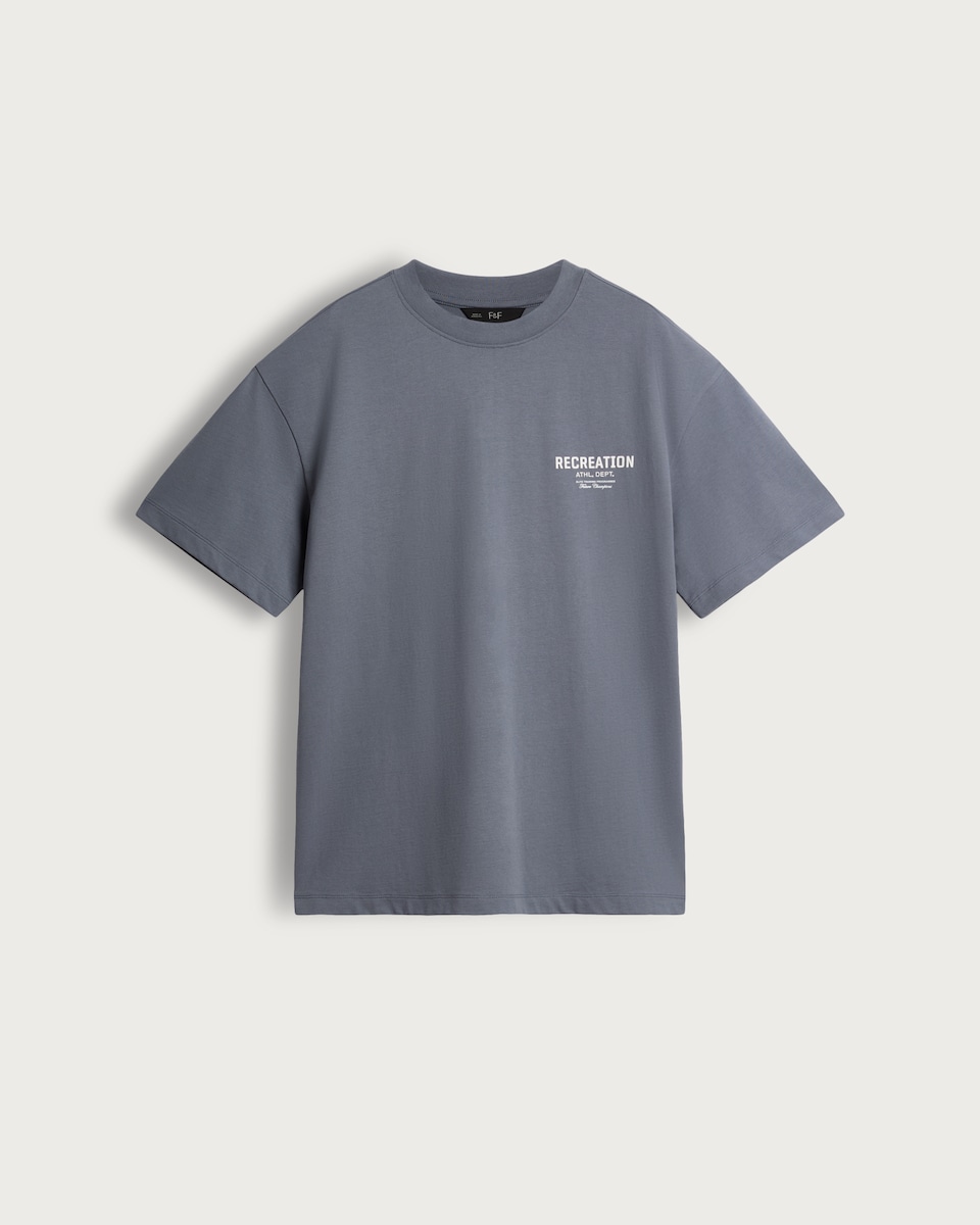 image 1 of F&F Pure Cotton Oversized Recreation Athl. Dept. Slogan T-Shirt in Blue