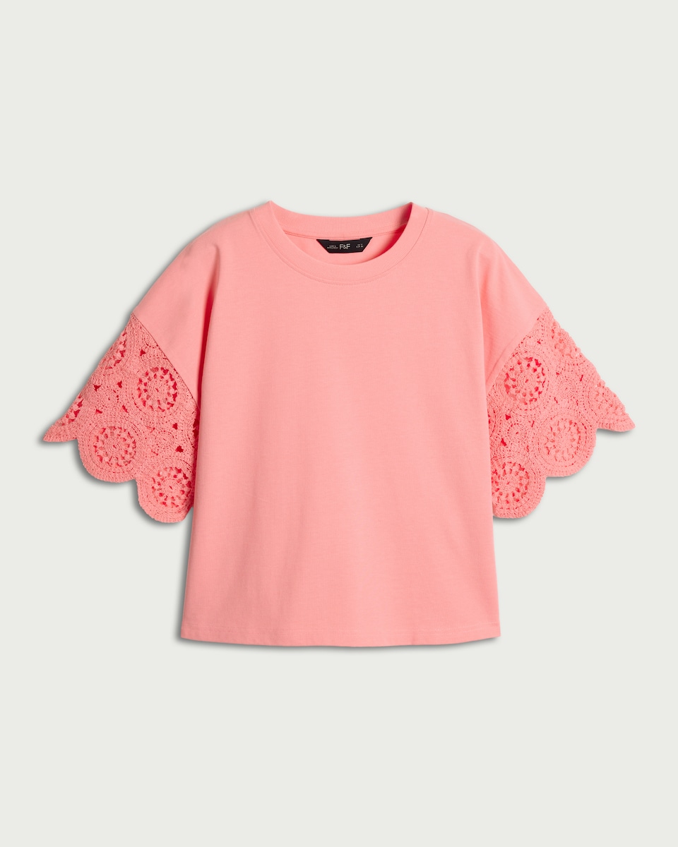 image 1 of F&F Pure Cotton Broderie Top in Pink