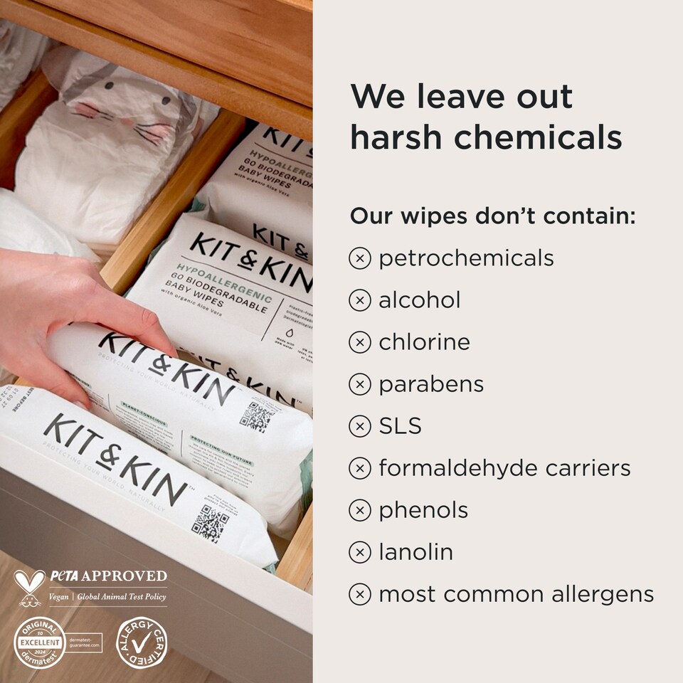 image 1 of Kit And Kin Baby Wipes 60Pk Hypo Allergenic