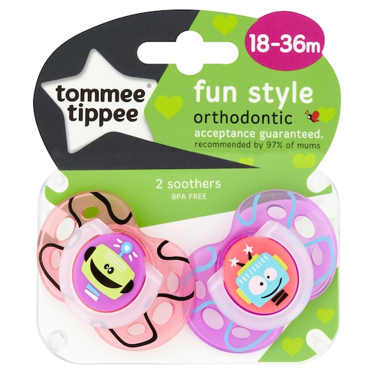 Tommee Tippee Closer To Nature 18 36m Fun Soothers 2 Pack Tesco Groceries