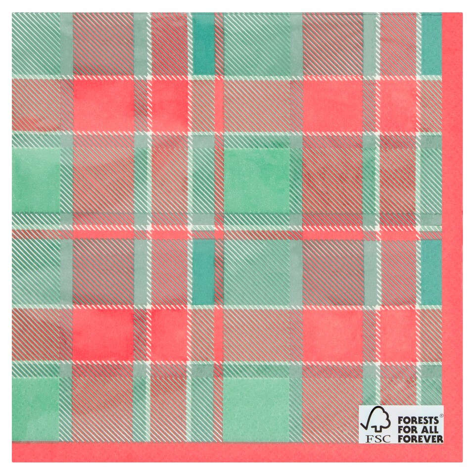 Tesco Tartan Christmas 33Cm Napkin 20 Pack