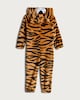 image 2 of F&F Boys Fleece Tiger Print Zip Up Hooded Onesie in Orange