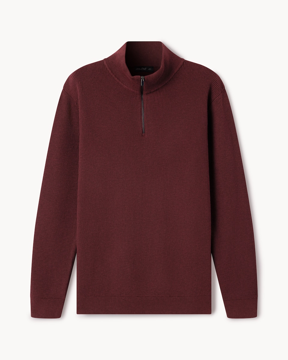 image 1 of F&F Ribbed Half Zip Jumper in Burgundy
