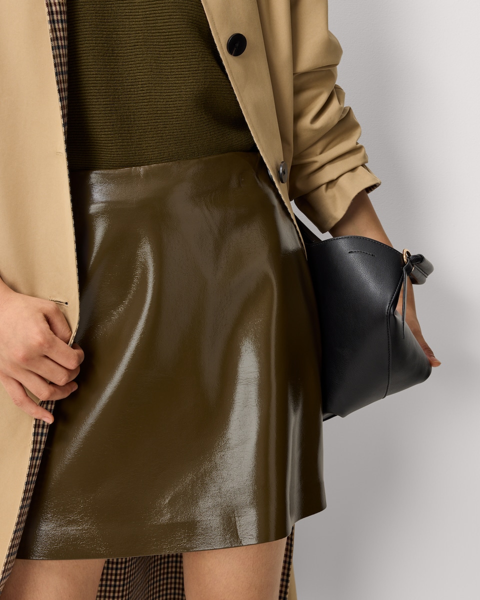 image 1 of F&F Faux Leather Mini Skirt in Khaki