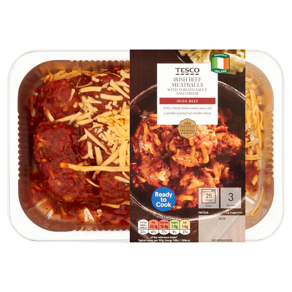 Tesco Irish Beef Meatballs World Taste Tomato Sauce And Cheese 550G