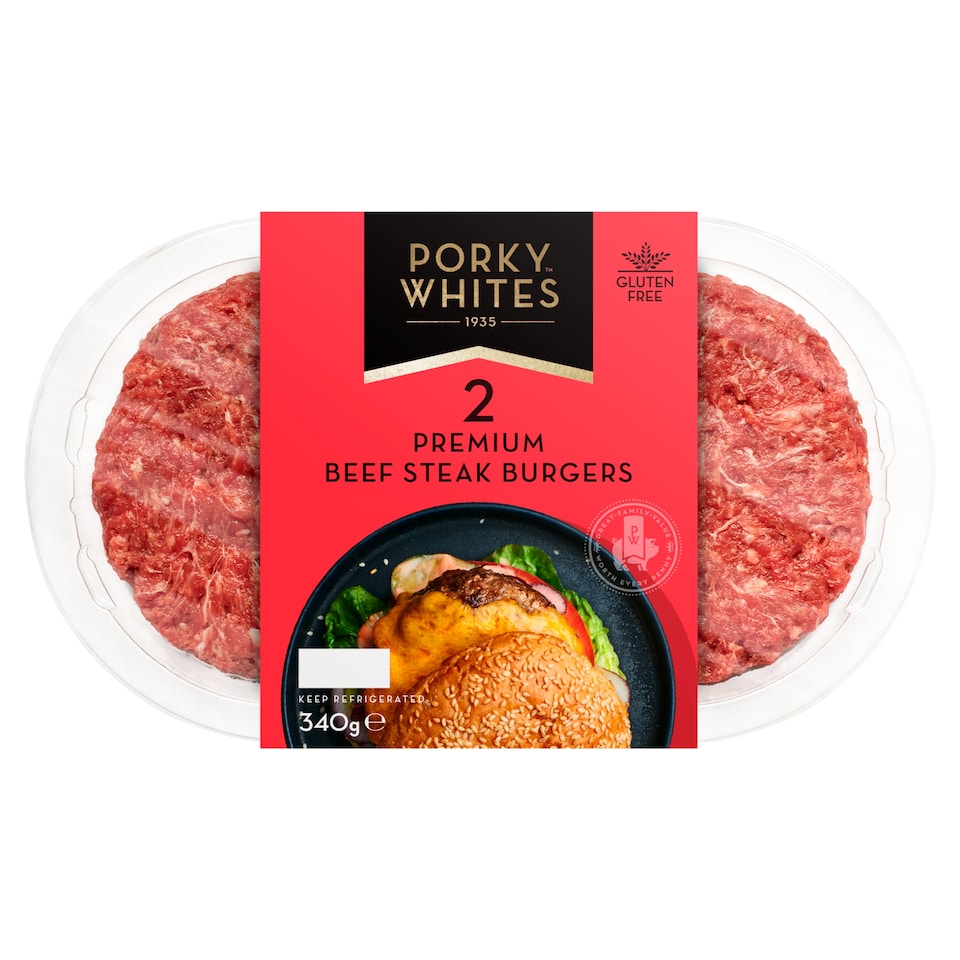 Porky Whites 2 Premium Beef Steak Burgers 340g
