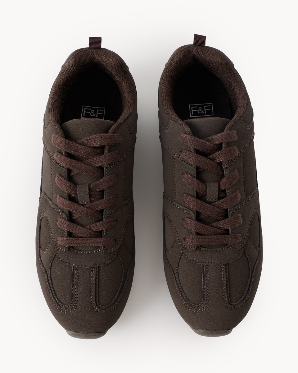image 1 of F&F Panelled Lace Up Trainers in Brown