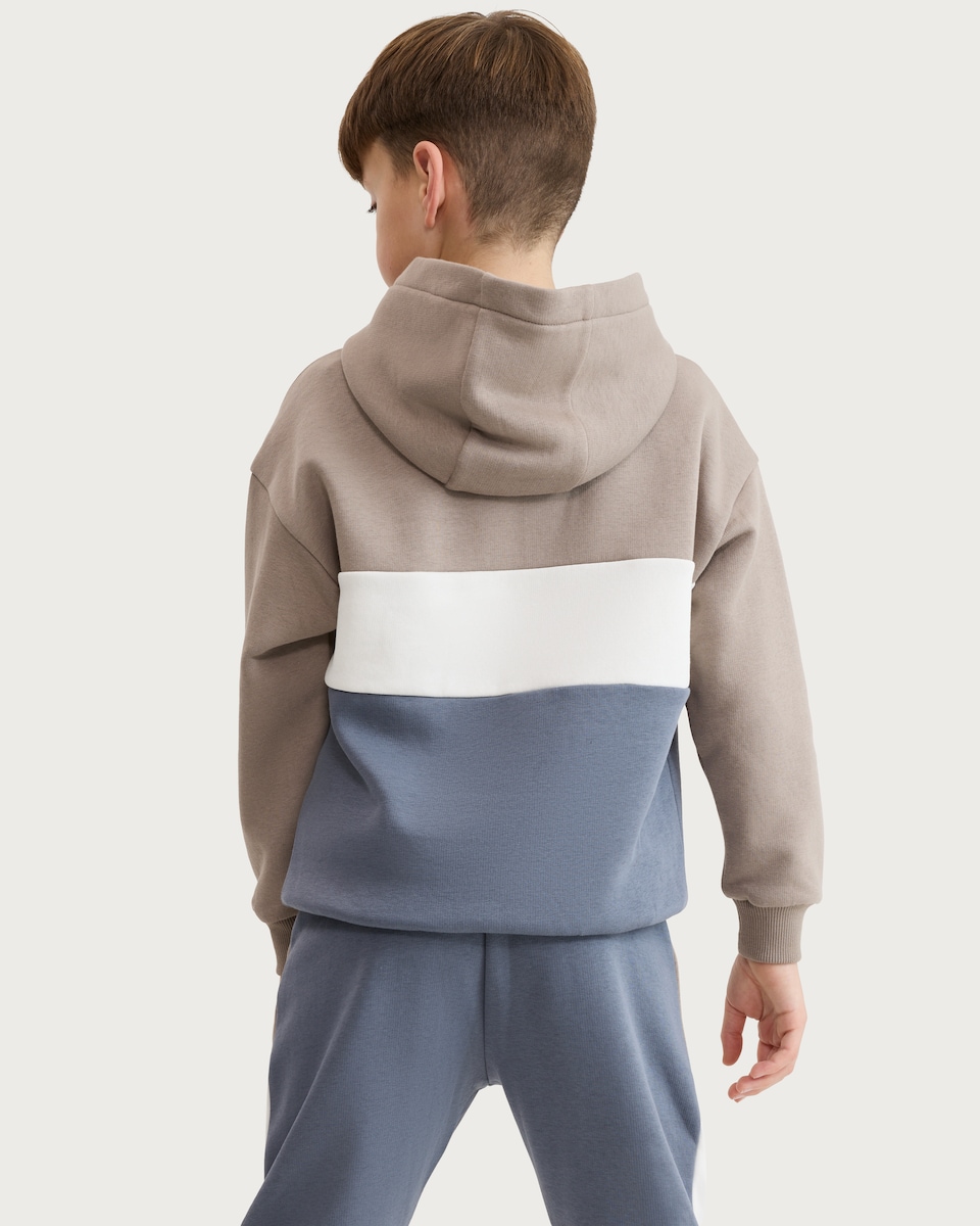 image 1 of F&F Boys Cotton Rich Colour Block Oversized Fit Hoodie in Med Nude