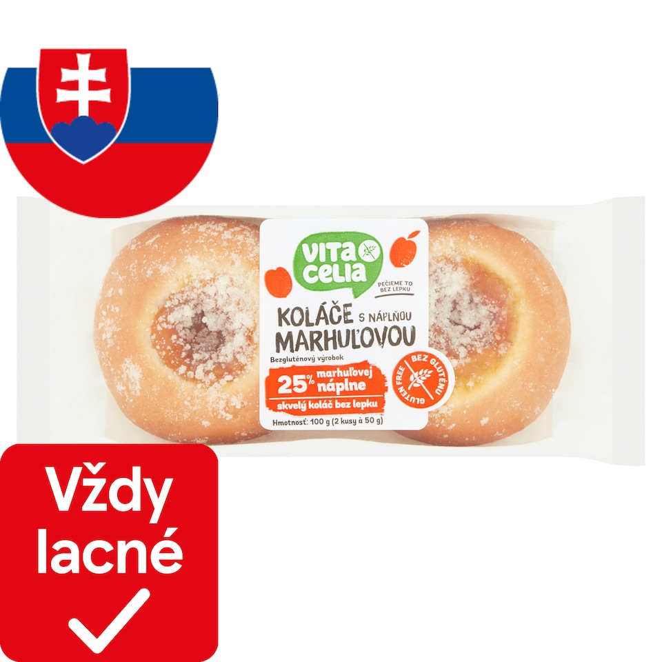 Vitacelia Koláče bezgluténové s náplňou marhuľovou 2 x 50 g (100 g)