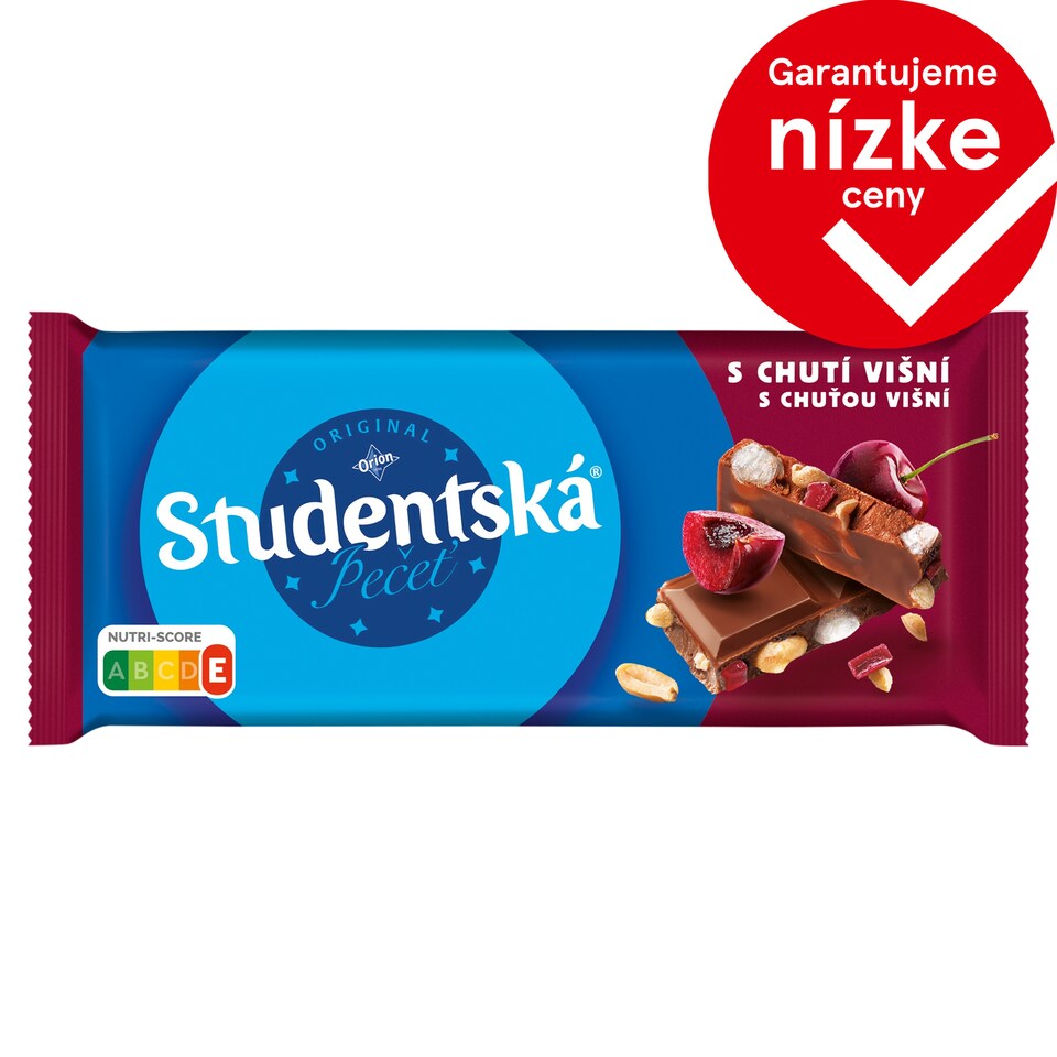 ORION Študentská pečať Mliečna čokoláda s arašidmi, želé a kúskami s chuťou višní 170 g