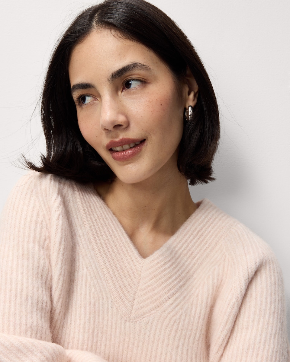 image 1 of F&F Ribbed V Neck Jumper in Pink