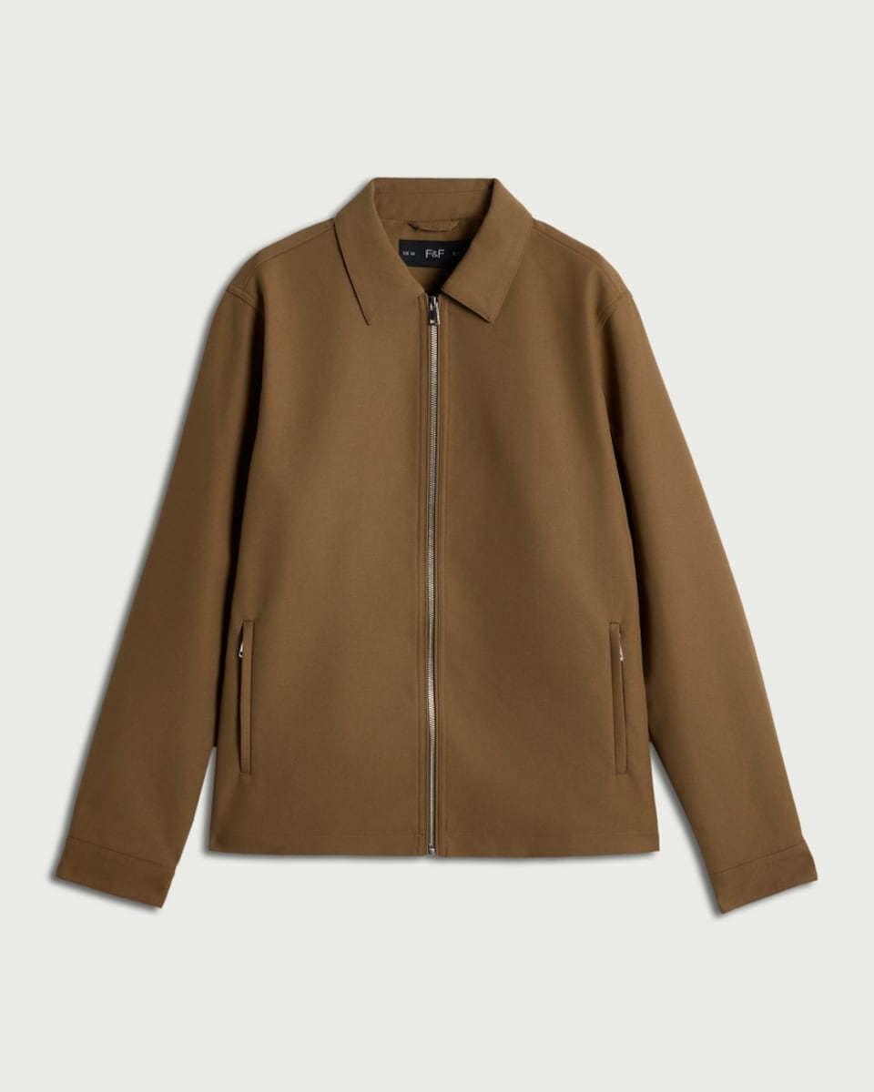 image 1 of F&F Zip Up Collared Jacket in Brown