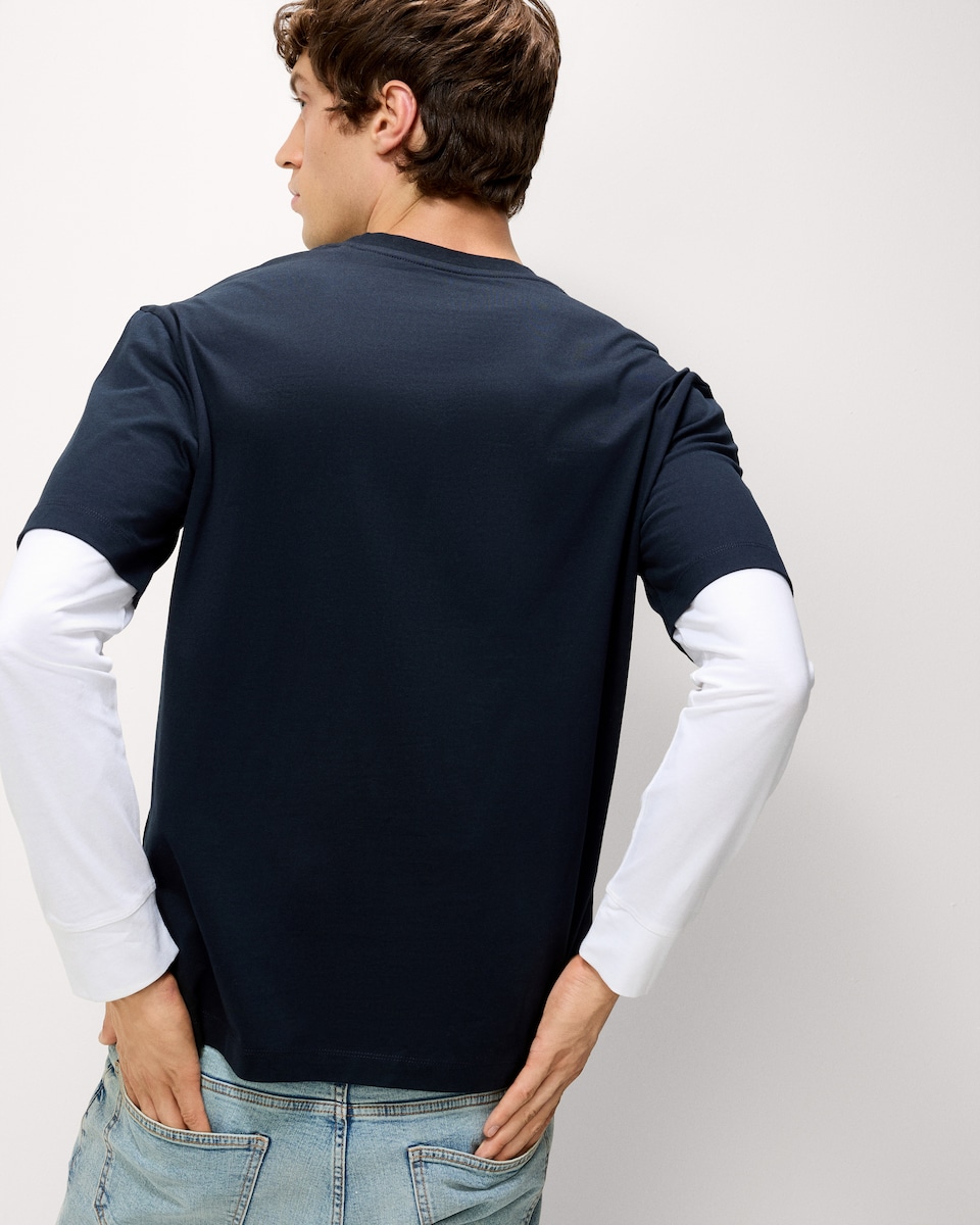 image 1 of F&F Pure Cotton Double Layered T-Shirt in Navy