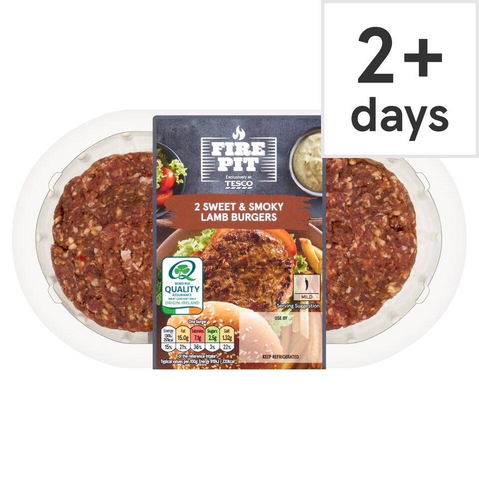 Tesco Fire Pit 2 Sweet & Smoky Lamb Burgers 300g
