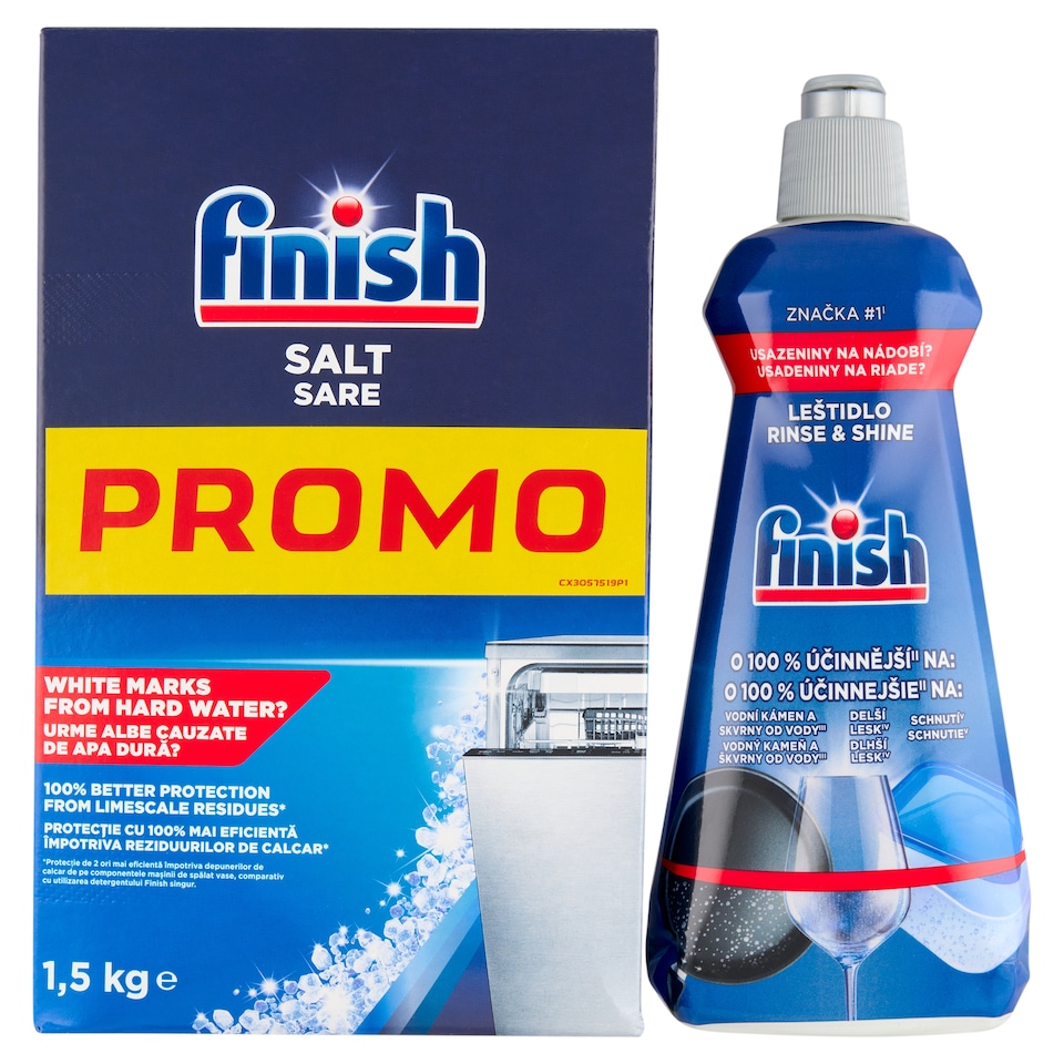 Obrázek 1 pro produkt Finish Rinse & Shine leštidlo 400ml + sůl do myčky 1,5kg