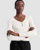 image 1 of F&F Ribbed Seamfree V Neck Button Front Top in Cream