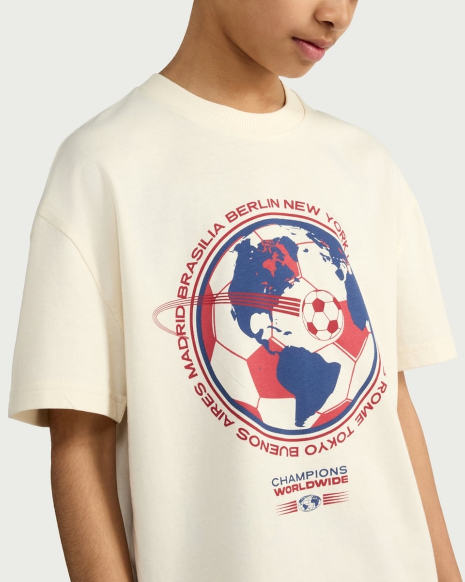 image 1 of F&F Boys Pure Cotton Oversized Football T-Shirt in Cream