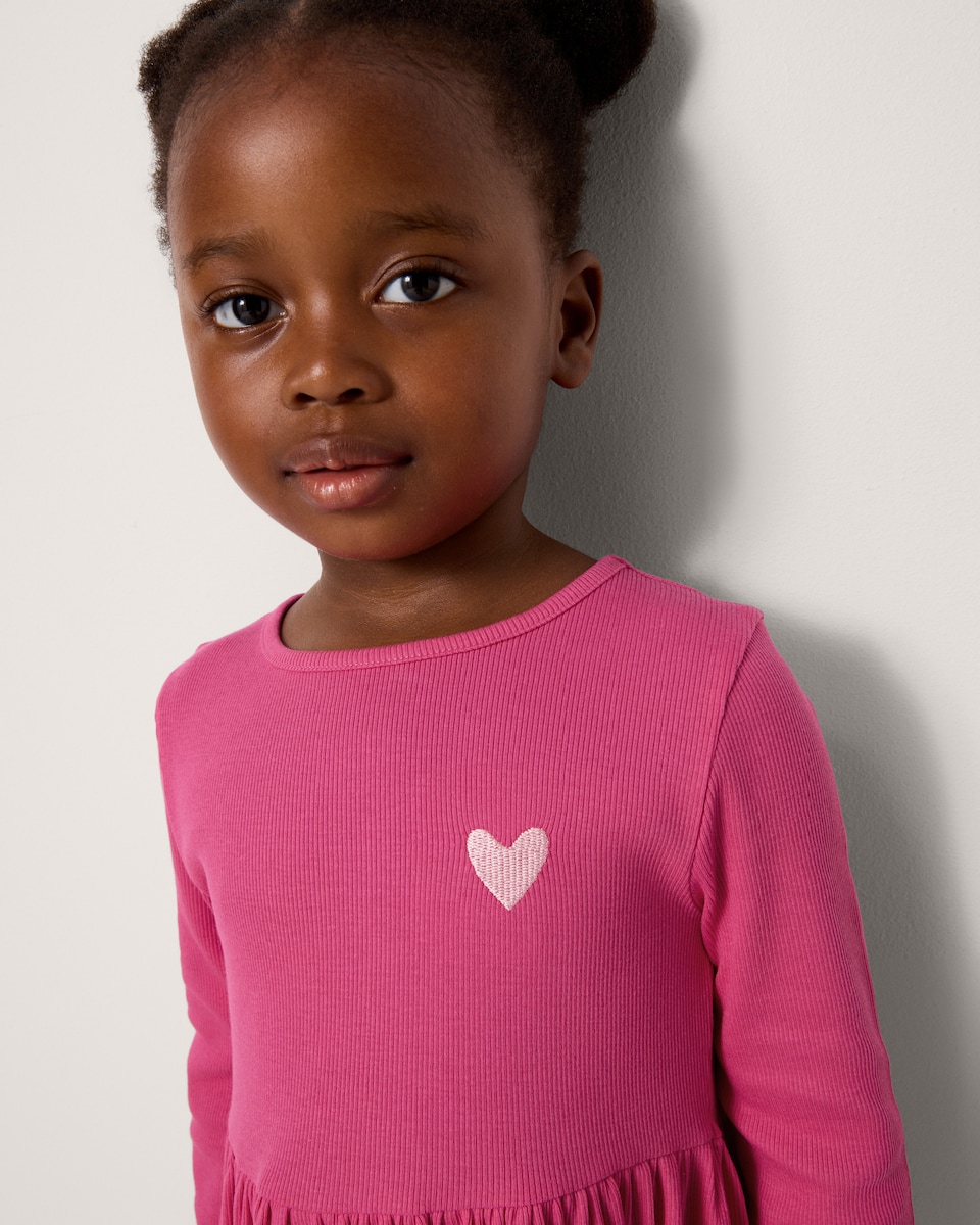 image 1 of F&F Girls 3-Pack Cotton Rich Ribbed Dresses in Burgundy