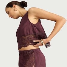 F&F Lace Trim Co-ord Beach Blouse in Burgundy