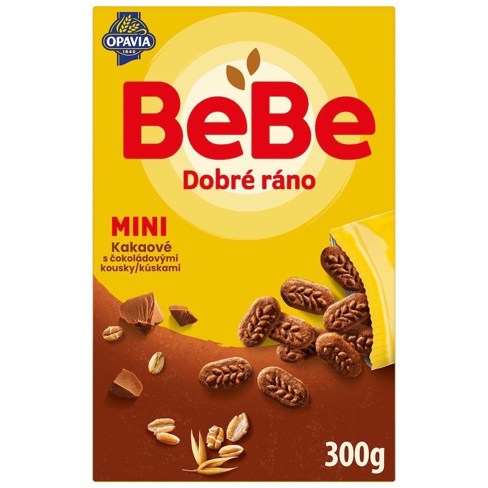Opavia BeBe Dobré ráno kakao mini sušenky s 5 celozrnnými cereáliemi multibalení 300 g