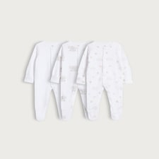 F&F Baby 3-Pack Pure Cotton Rainbow and Animal Print Sleepsuits in White