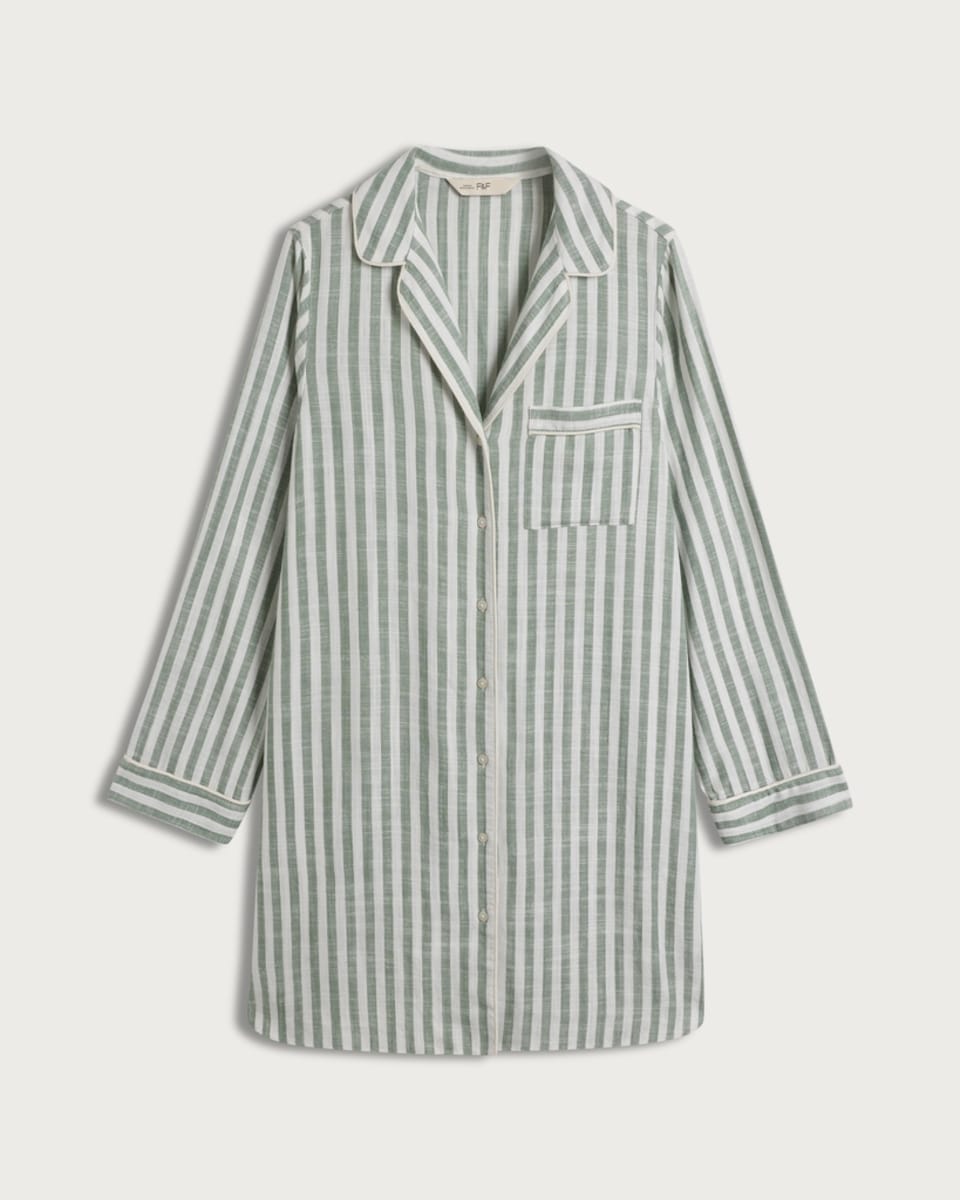 F&F Striped Button Up Pyjama Shirt in Multi Green