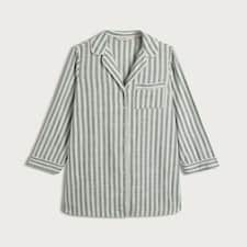 F&F Striped Button Up Pyjama Shirt in Multi Green