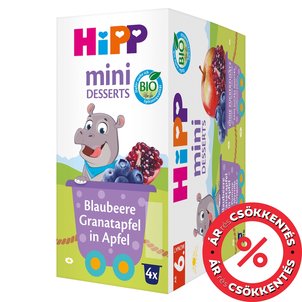 HiPP Organic Fruit Preparation Blueberry-Pomegranate-Apple Baby Dessert 6 months+ 4 x 100 g (400 g)