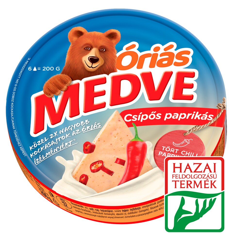 Medve Óriás csípőspaprikás kenhető, félzsíros ömlesztett sajt 6 x 33,3 g (200 g)