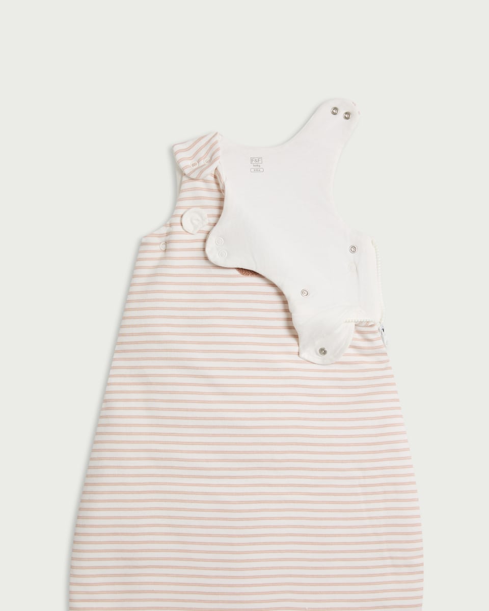 image 1 of F&F Baby Pure Cotton Bear Striped 2.5 Tog Sleeping Bag in White