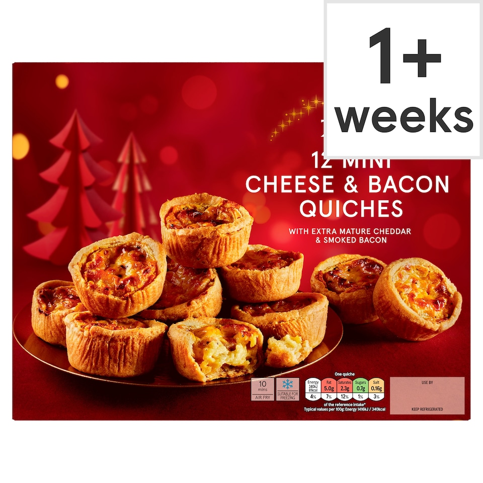 Tesco 12 Bacon & Cheddar Mini Quiches 288g