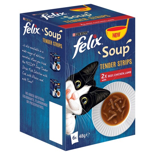 Felix Soup Tender Strips Meat Selection Cat Food 6X48g Tesco Groceries