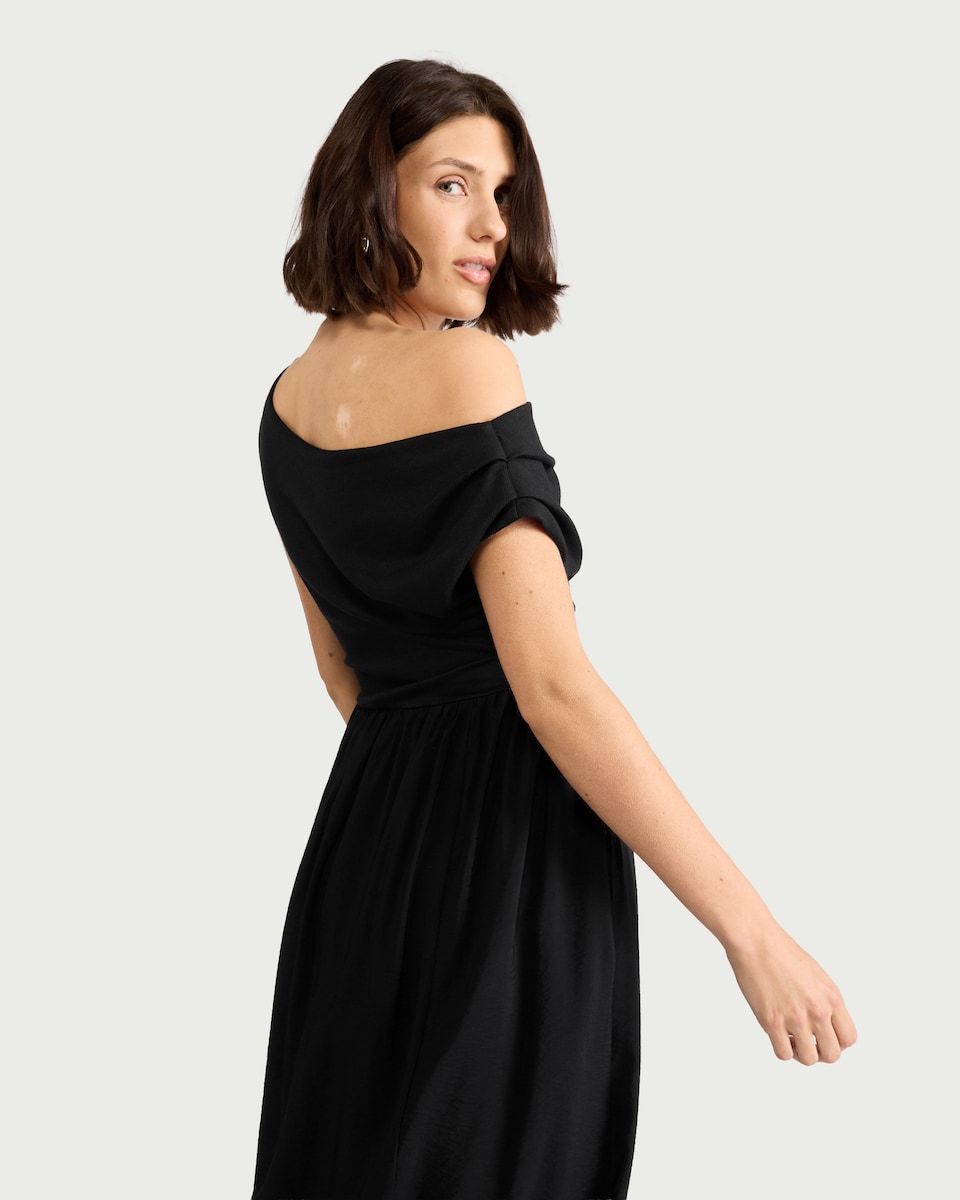 image 1 of F&F Draped Midi Dress in Black