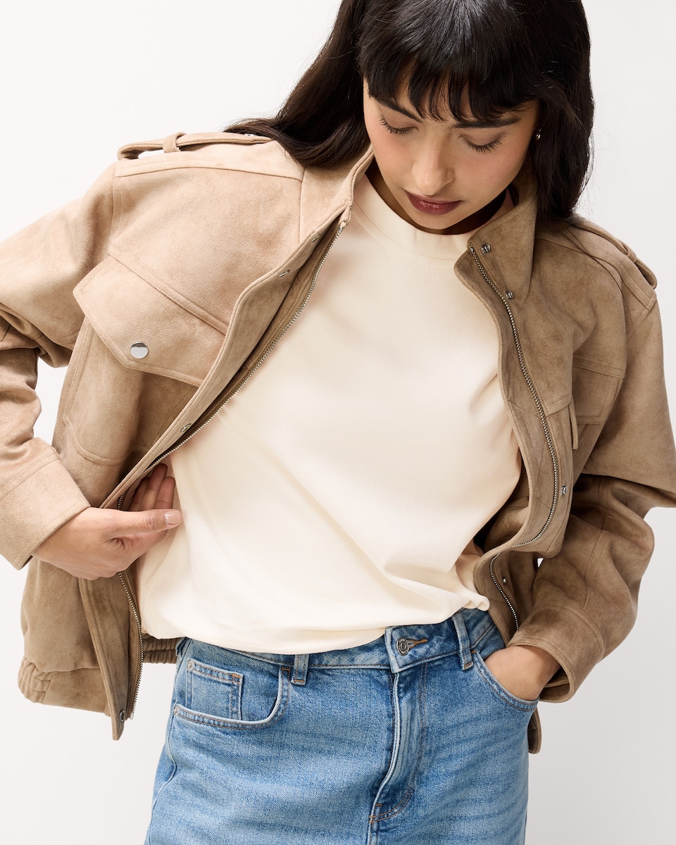 image 1 of F&F Pure Cotton Short Sleeved Crop Top in Cream