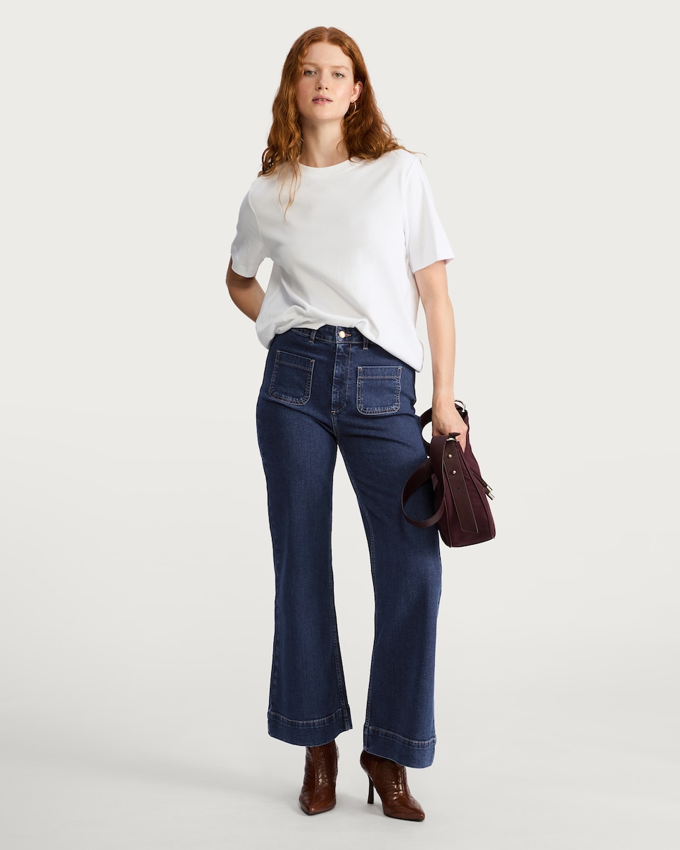 image 1 of The F&F Edit Patch Pocket Flared Jeans in Blue