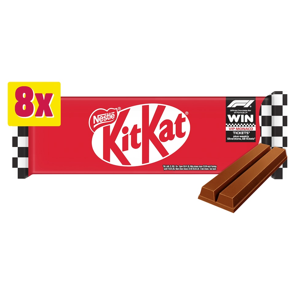 image 1 of KitKat 2 Finger Milk Chocolate Biscuit Bars 8 Pack Multipack 165.6g