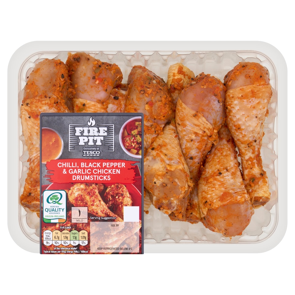 Tesco Fire Pit Chili, Black Pepper and Garlic Chicken Drumsticks 750g