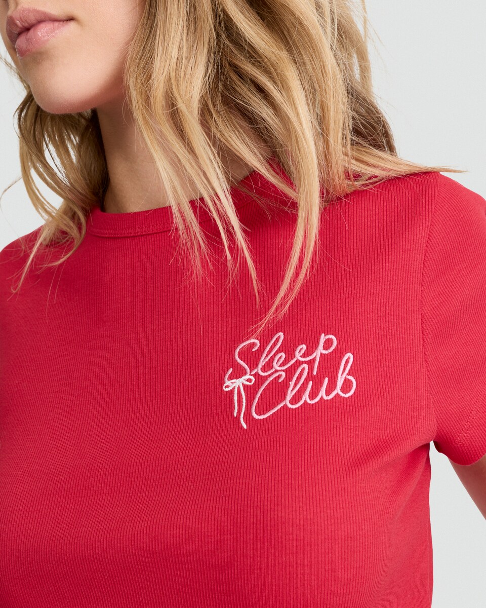 image 1 of F&F Cotton Rich Sleep Club Slogan Pyjama T-Shirt in Red
