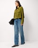 image 2 of F&F Textured Shoulder Pad Cropped Shirt in Green