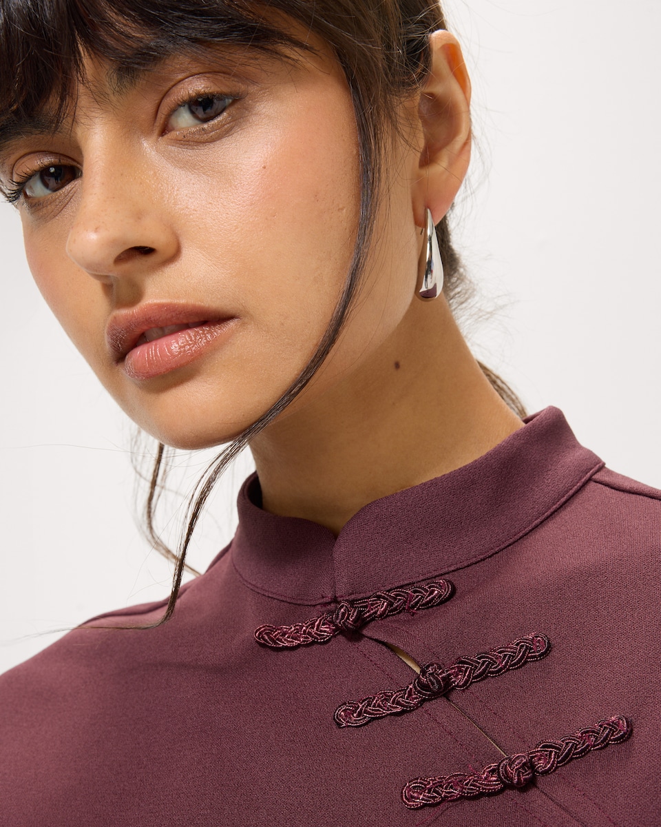 image 1 of F&F High Neck Collared Top in Purple