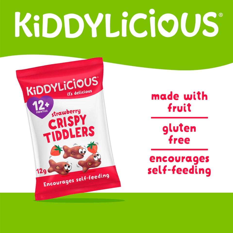 image 1 of Kiddylicious Strawberry Crispy Tiddlers 4X12g
